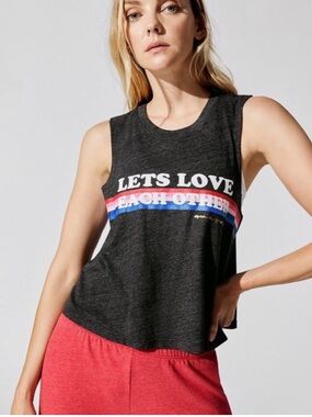 Spiritual Gangster Charcoal 'Lets Love' Striped Muscle Tank